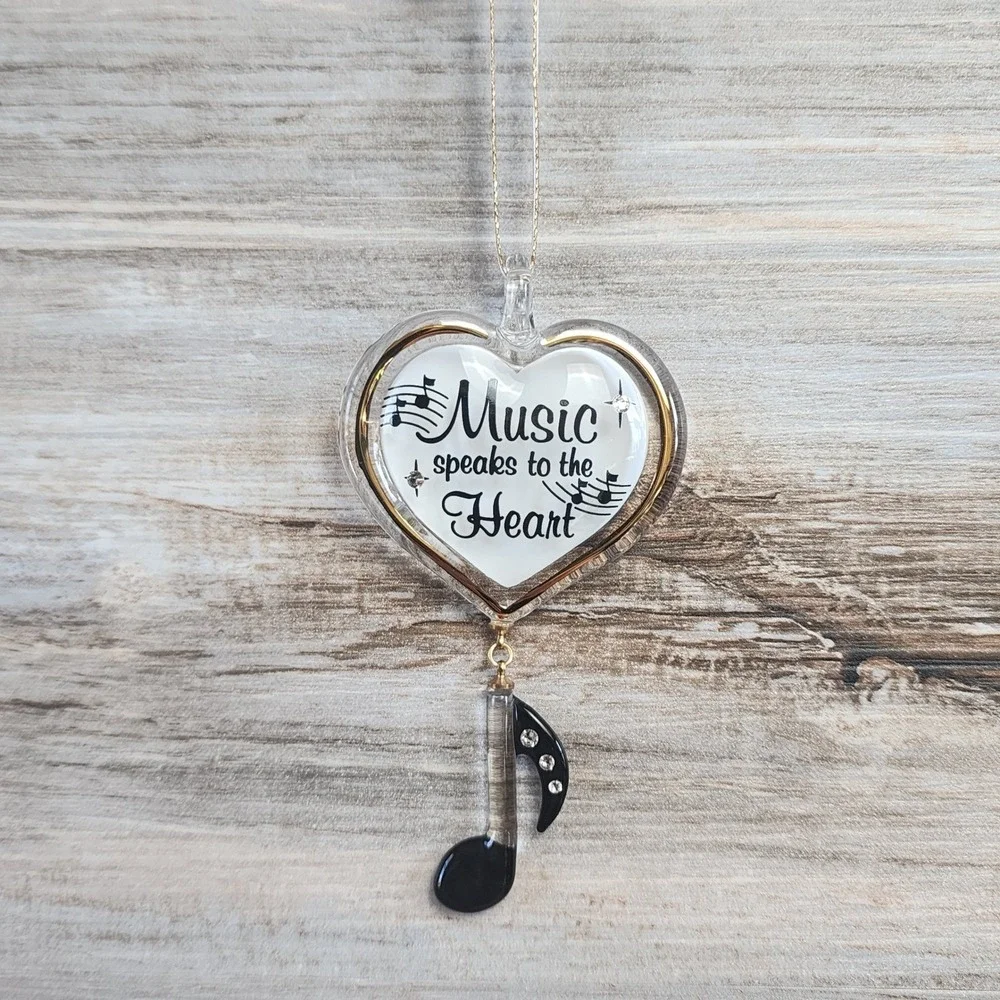 Glass Baron Music Speaks to the Heart Glass Ornament W3 563 Musical Note Heart